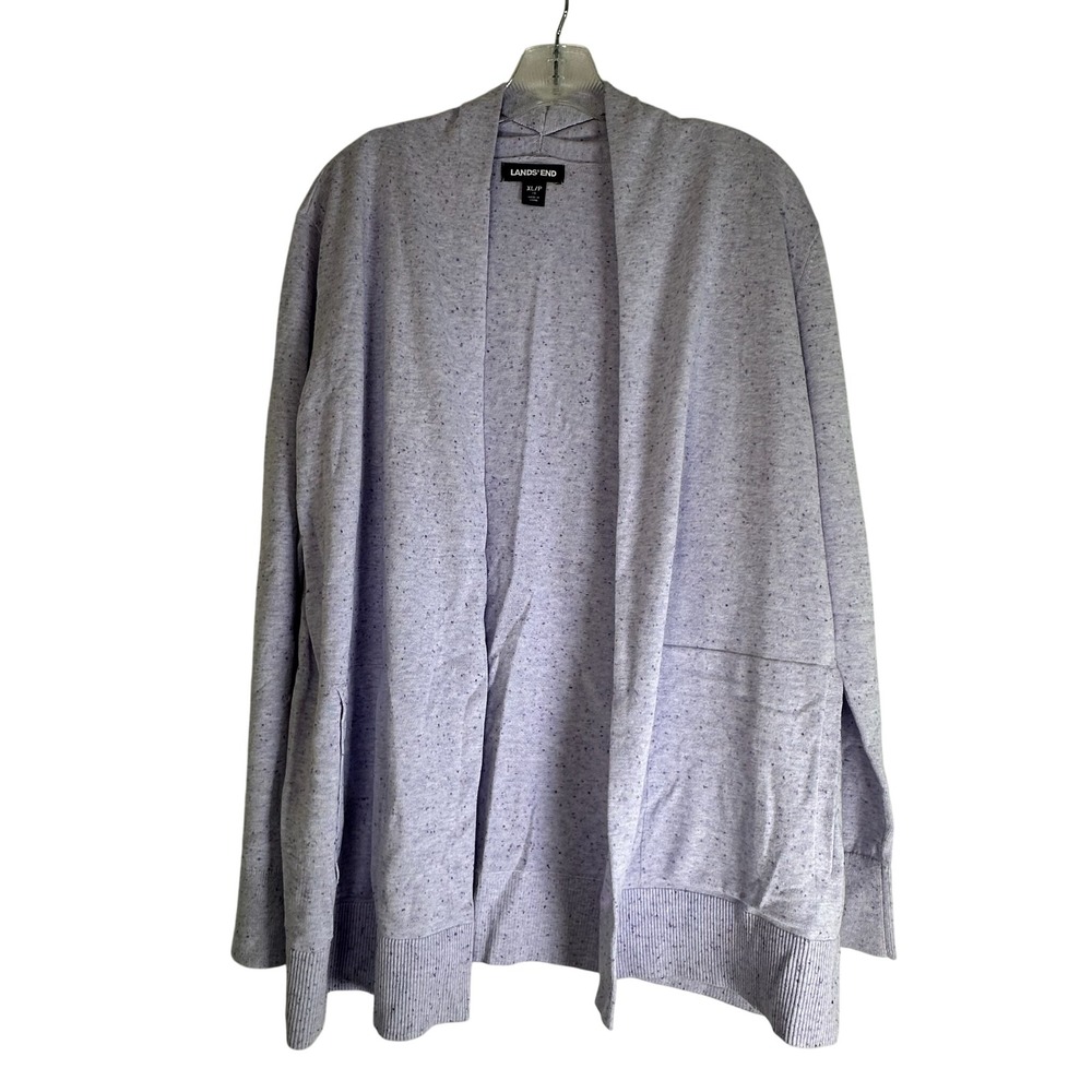 Lands End Womens XL/P Lavender Purple Speckled 100% Cotton Open Front Cardigan